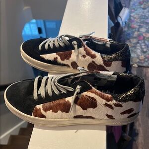 Cow Print Sneakers with Black Accents P448
